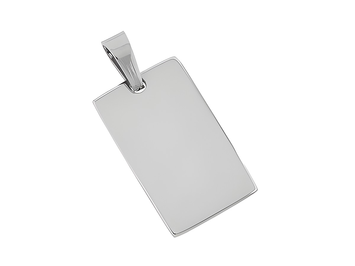 Rechteckiger Anhänger aus Edelstahl mit den Maßen 2 x 1,2 cm, modisch gestaltet, von Hersteller Juwelier Harnisch, ideal für personalisierte Gravuren.