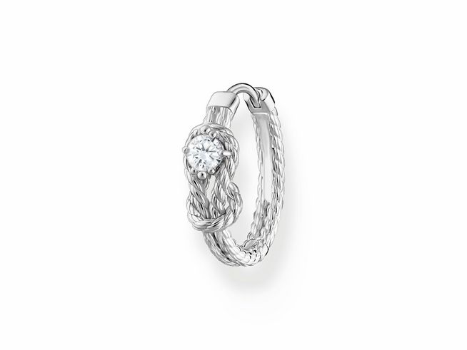 Ohrschmuck von Thomas Sabo in Sterling Silber mit Zirkonia, das kreative Design zeigt ein geflochtenes Muster, geschmückt mit einem funkelnden Stein in der Mitte, ideal für stilvolle Akzente.