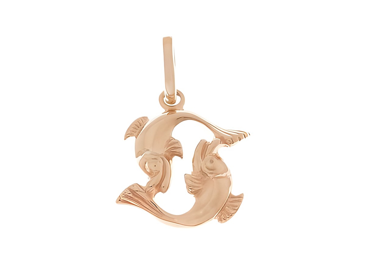 Fisch Sternzeichen Anhänger aus 925 Sterling Silber rosé vergoldet poliert, zwei stilisierte Fische, symbolisiert das Sternzeichen Fische, Hersteller Juwelier Harnisch.