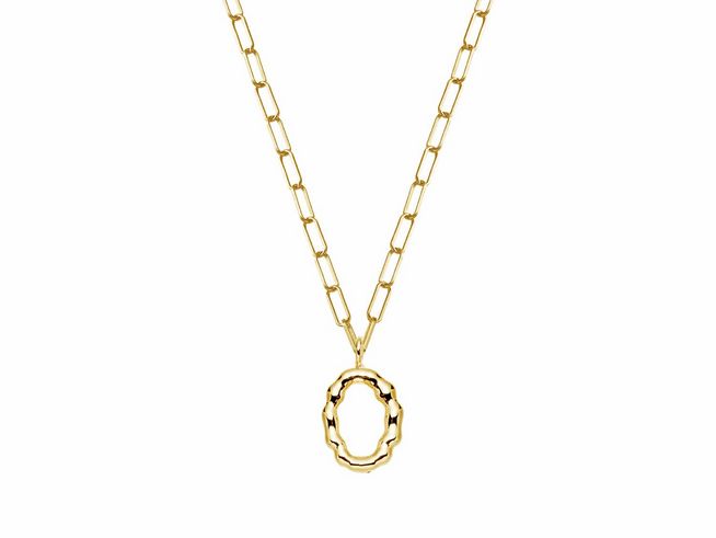 Xenox Sterling Silber Kette XS4150G/O mit einer Länge von 45 cm in Gelbgold Vergoldung, Modell Letter Game, mit einem auffälligen Anhänger in Form des Buchstabens O.