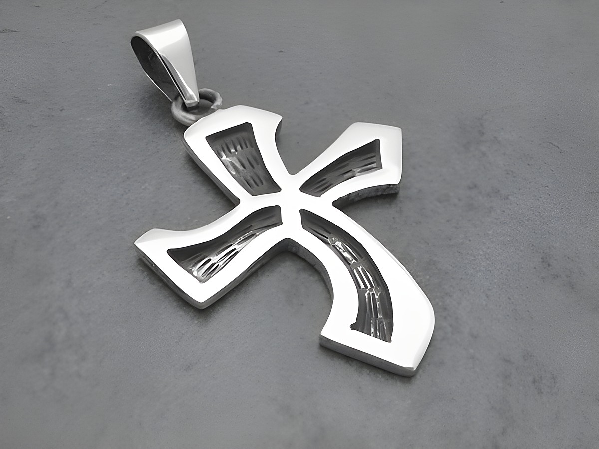 Kreuz Silber Anhänger designorientiert geschwärzt Hersteller Juwelier Harnisch mit Muster. Elegantes Schmuckstück mit einzigartigem Design, ideal für modebewusste Kunden.