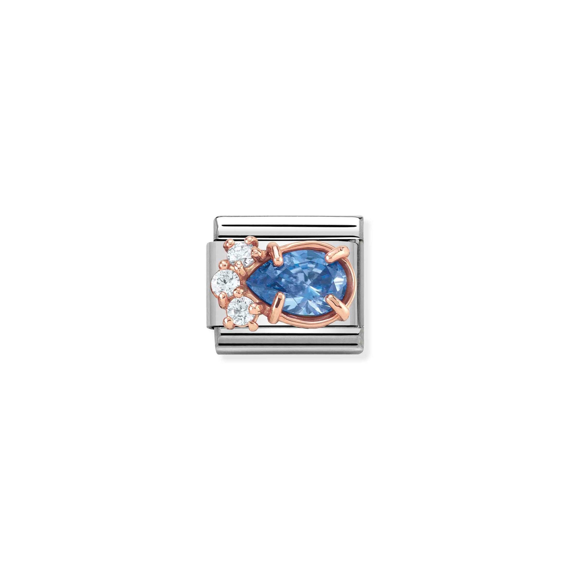 Nomination Composable Classic Charm Tropfen blau - Edelstahl, Gold 375 Roségold, Zirkonia