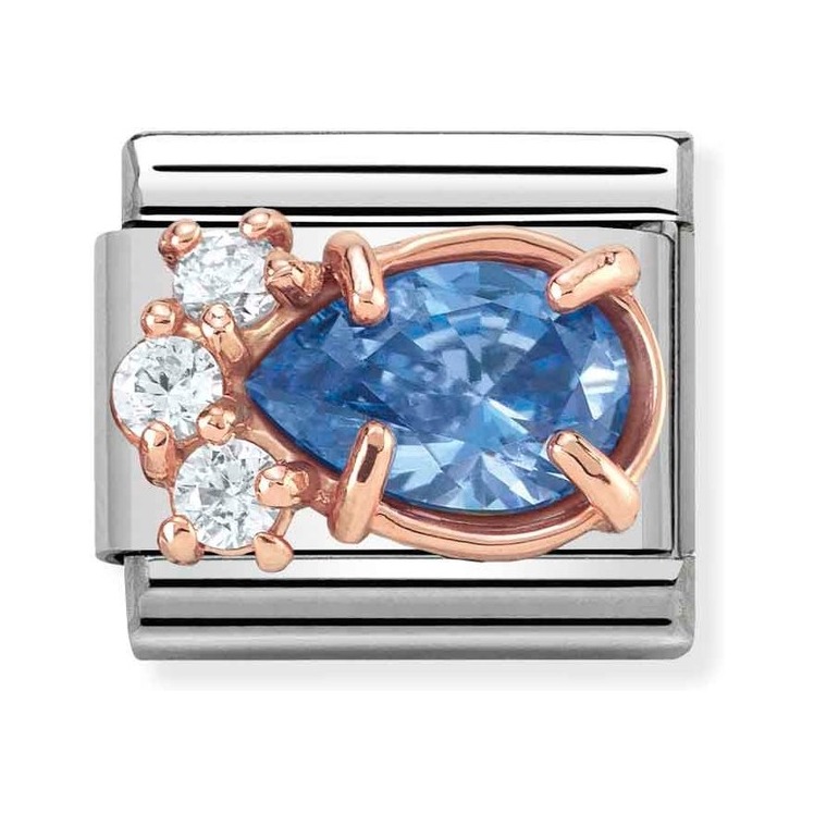 Nomination Composable Classic Charm Tropfen blau - Edelstahl, Gold 375 Roségold, Zirkonia