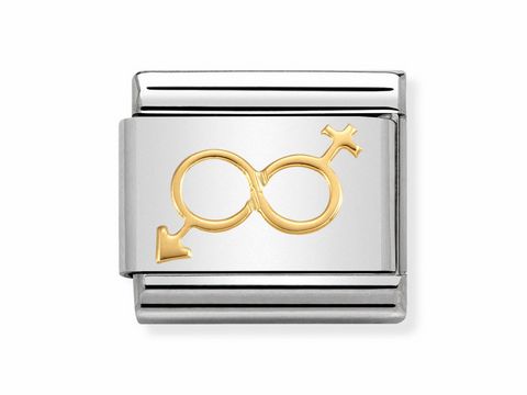 Nomination 030162 31 Composable Classic Unendlich-Zeichen in Silber mit goldenem Symbol für Er und Sie, elegant und modern für individuelles Schmuckdesign.