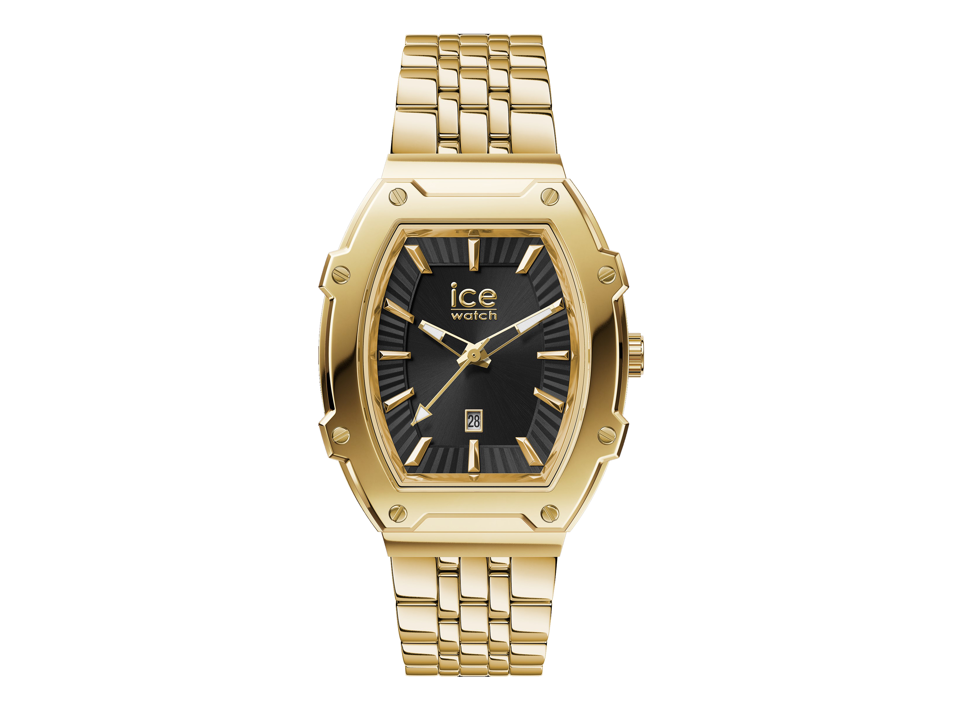 Die Ice Watch 024970 ICE boliday Uhr präsentiert sich in elegantem Gold mit einem schwarzen Ziffernblatt und einem modernen Design. Ideal für stilbewusste Träger.