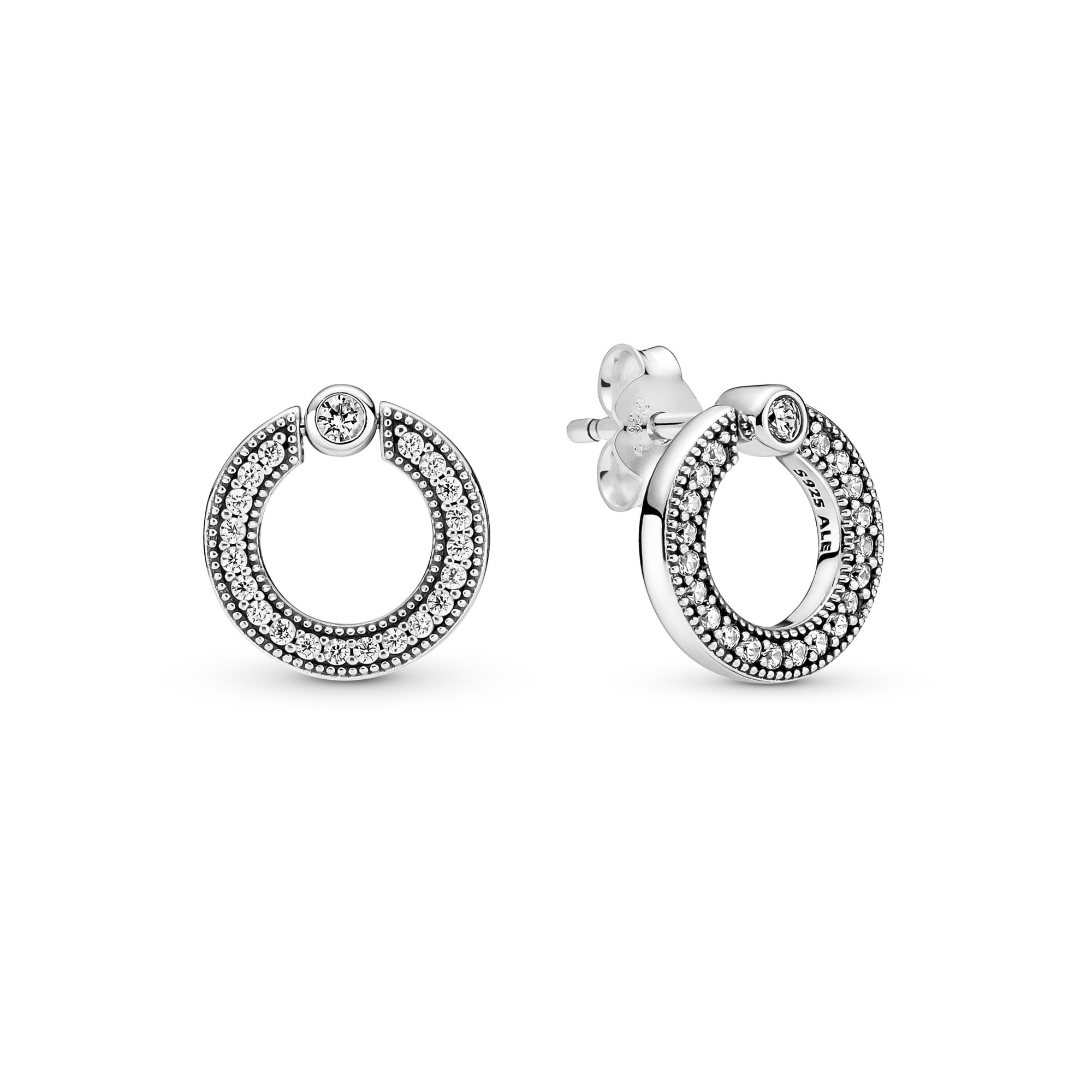 Pandora Silber Pavé & Logo Kreis Wende-Ohrstecker - Zirkonia