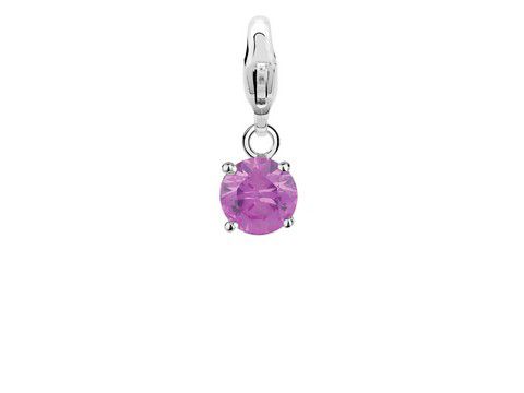 8808001-0 FUNKEL Ti Sento Silber Charm in Brilliant Pink 8080RT strahlt mit einem funkelnden, runden pinken Stein und einem eleganten Silber-Clip, perfekt für einen glitzernden Akzent.