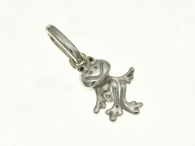 Frosch Anhänger aus rhodiniertem Sterling Silber mit Lackdetails, ideal für Kinder, hergestellt von Juwelier Harnisch, verspielt und niedlich gestaltet.