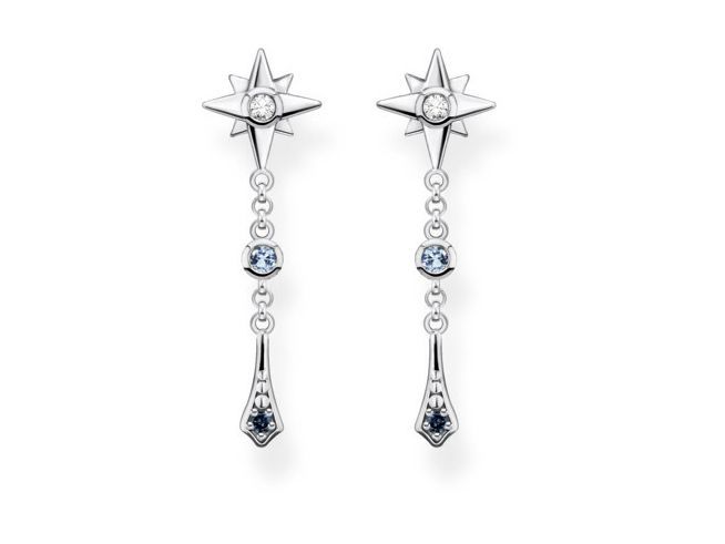 Thomas Sabo Ohrhänger H2209-945-7 aus Sterling Silber mit Glas-Keramik, synthetischem Spinell und Zirkonia, in Form von Sternen und Tropfen, elegant und schick.
