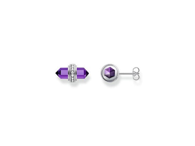 Ohrstecker von Thomas Sabo aus Silber mit imitiertem Amethyst in Violett und Zirkonia. Stilvolles Design mit facettierten Steinen und einer eleganten Metallfassung.