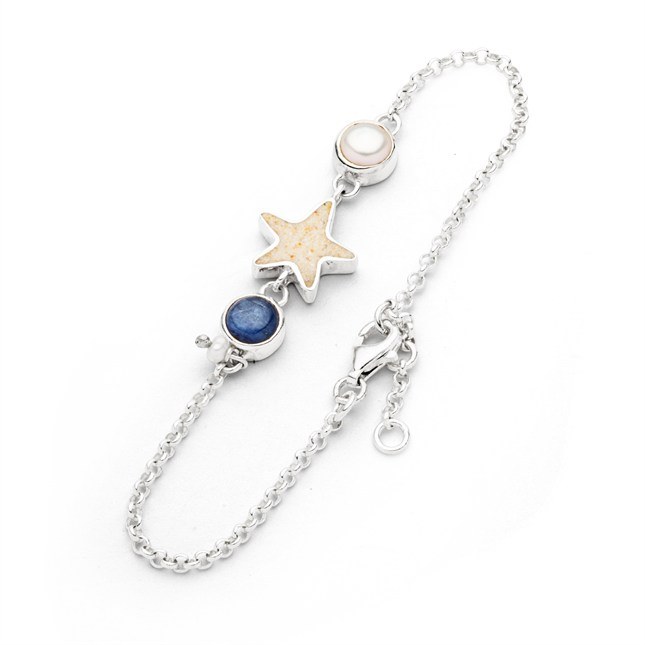 DUR Armband Sandseestern - Sterling Silber rhodiniert - Perle + Kyanit + Strandsand - 19 cm – Ansicht 2