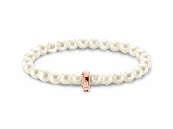 Armband aus Sterling Silber vergoldet in Roségold mit Zuchtperlen, Länge 17,5 cm, bis 18 cm erweiterbar, Hersteller Thomas Sabo, elegantes und zeitloses Design für jeden Anlass.