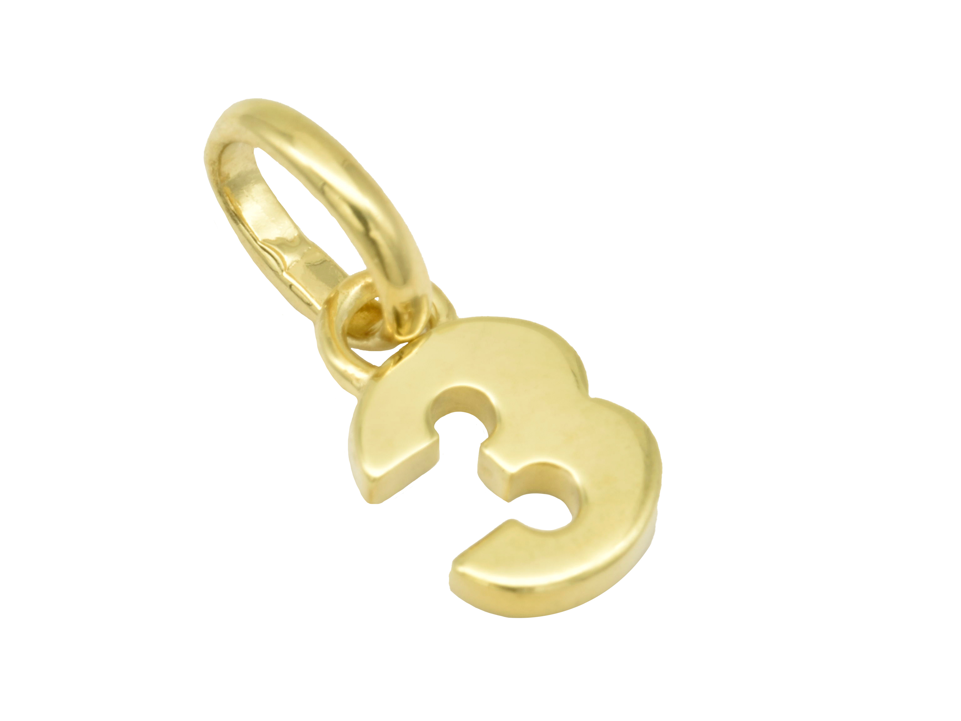 Silber Anhänger Zahl 3 aus Sterling Silber, gelbgold vergoldet und poliert, symbolisiert die Glückszahl, hergestellt von Juwelier Harnisch, ideal für kreative Schmuckgestaltungen.