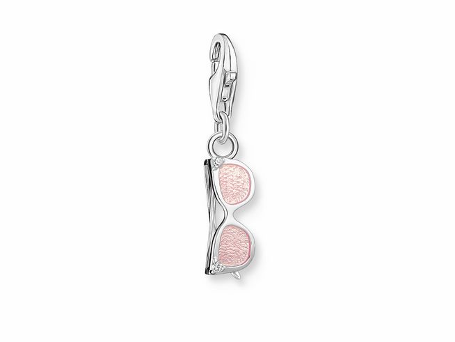Charm-Anhänger von Thomas Sabo mit Sonnenbrillen-Design in Silber, rosa-pink Emaille und Zirkonia. Ideal für den Sommer und das perfekte Schmuckstück für individuelle Styles.
