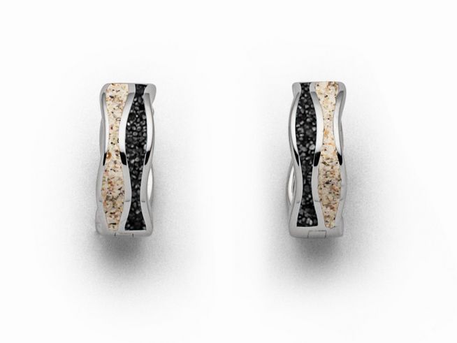 DUR Schmuck O5336 - Sterling Silber Ohrringe Creole Welle mit Strandsand und Lavasand, elegantes Design, glänzende Oberfläche und geschwungene Form, ideal für jeden Anlass.