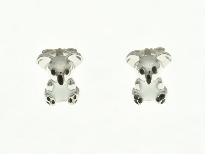 Koalabär Ohrstecker aus rhodiniertem Sterling Silber mit Emaille, niedliches Design für Kinder, hergestellt von Juwelier Harnisch, ideal als Geschenk oder Schmuckstück.
