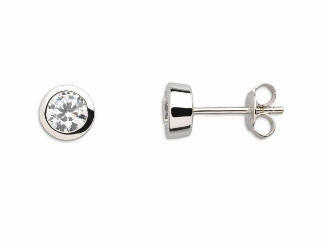 Xenox Sterling Silber Ohrringe XS7156 mit funkelndem Kristallstein in runder Zarge aus Silber, eleganter Ohrschmuck, perfekt für einen zeitlosen Look.