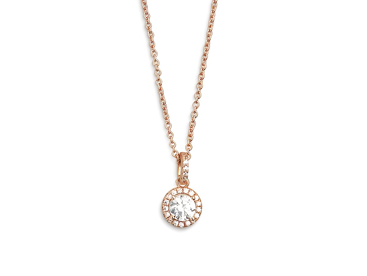 Xenox Silber Kette XS7362R mit einem runden Anhänger in Roségold Vergoldung, besetzt mit einem funkelnden Steinglied und einem zarten Ankerdesign, eine perfekte Ergänzung für jedes Outfit.