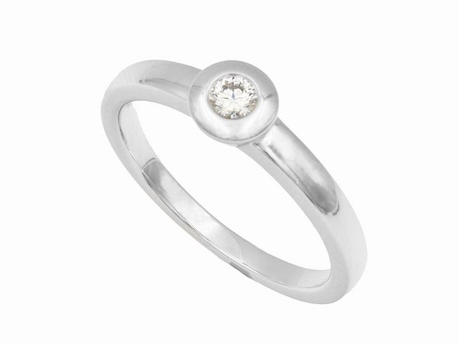 Weißgold Ring aus 585er Gold, edel und elegant, mit einem Diamanten von 0,10 ct w-si, Größe 52, hergestellt von Juwelier Harnisch, bis Größe 52/17.