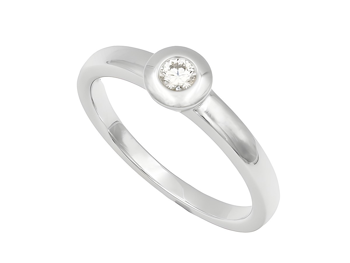Weißgold Ring aus 585er Gold, edel und elegant, mit einem Diamanten von 0,10 ct w-si, Größe 52, hergestellt von Juwelier Harnisch, bis Größe 52/17.