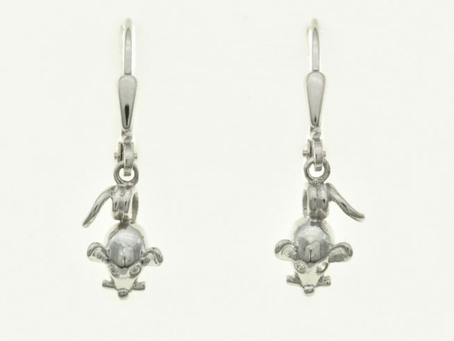 Maus Ohrhänger aus rhodiniertem Sterling Silber mit Zirkonia, charmantes Design für Kinder, hergestellt von Juwelier Harnisch. Ideal als süßes Accessoire.