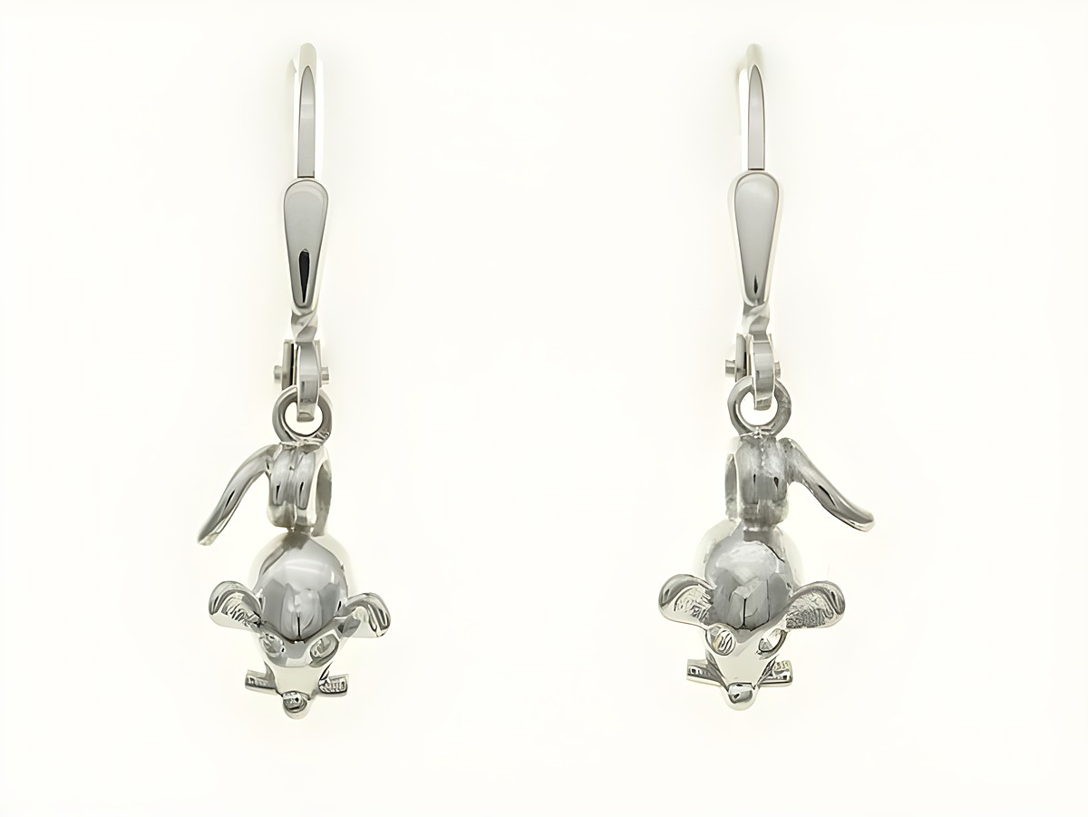 Maus Ohrhänger aus rhodiniertem Sterling Silber mit Zirkonia, charmantes Design für Kinder, hergestellt von Juwelier Harnisch. Ideal als süßes Accessoire.