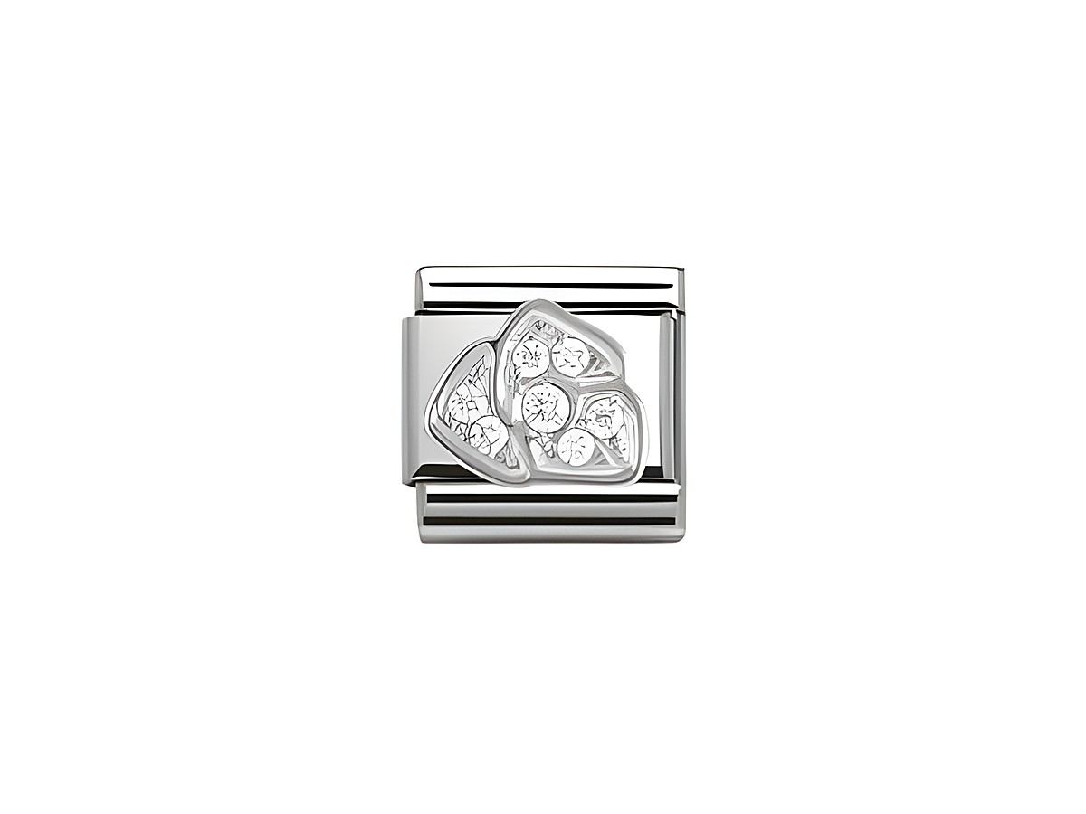 Zierliches Charm aus Edelstahl mit einem geschwungenen Rosendesign, verziert mit funkeltenden Zirkonia-Steinen, ideal für eine stilvolle Armband-Kombination.