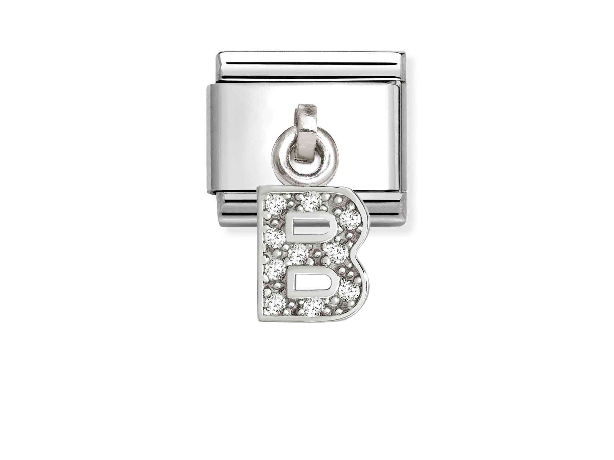 Classic Sterling Silber charm in Form des Buchstabens B, verziert mit funkelnden Zirkonia, ideal für eine persönliche Note. Hersteller ist Pandora, neueste Kollektion.