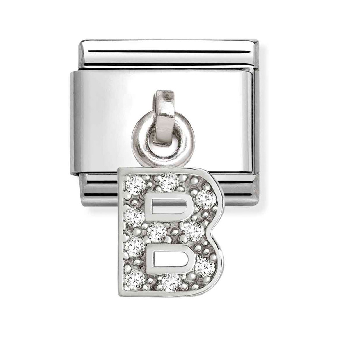 Classic Sterling Silber charm in Form des Buchstabens B, verziert mit funkelnden Zirkonia, ideal für eine persönliche Note. Hersteller ist Pandora, neueste Kollektion.
