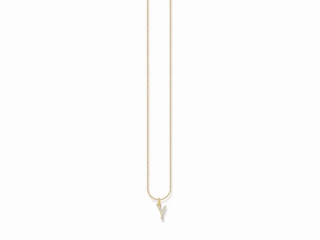 Thomas Sabo Kette aus Silber mit vergoldeter Oberfläche, verziert mit einem Buchstaben Y und weißen Zirkonia, Länge von 38 bis 45 cm.
