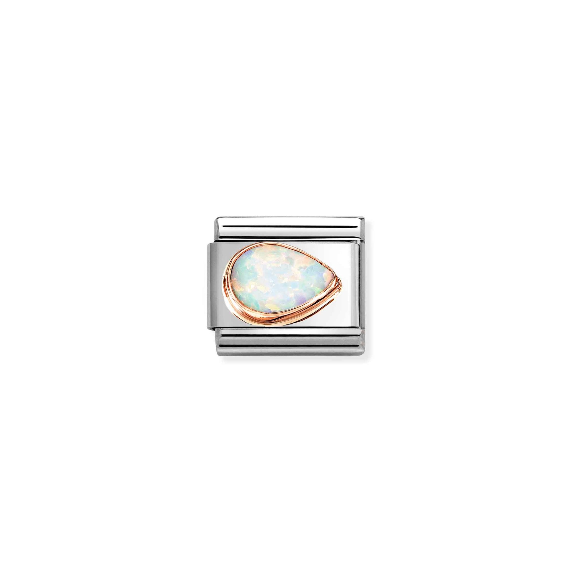 Nomination CLASSIC Element - facettiertem Edelstein - Tropfen - rechts in echt Roségold - Fassung verziert Opal - Weiß – Ansicht 2