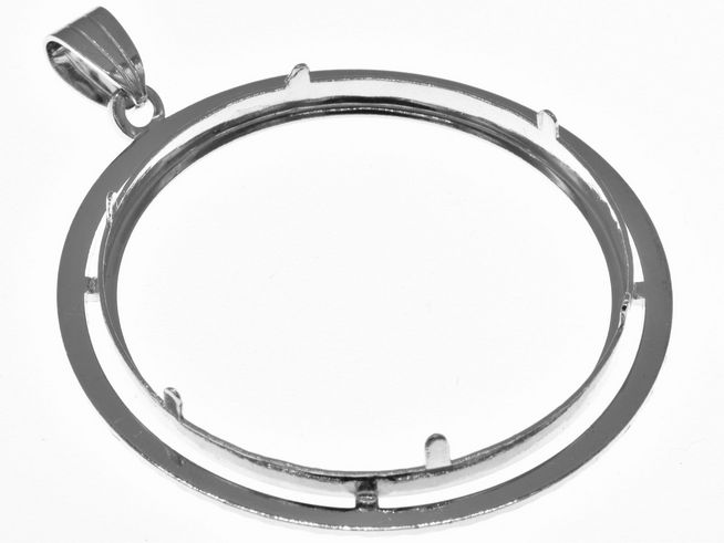 Münzfassung Anhänger diamantiert aus 925 Sterling Silber, rhodiniert, geeignet für Münzen bis 38 mm Durchmesser, Hersteller Juwelier Harnisch.