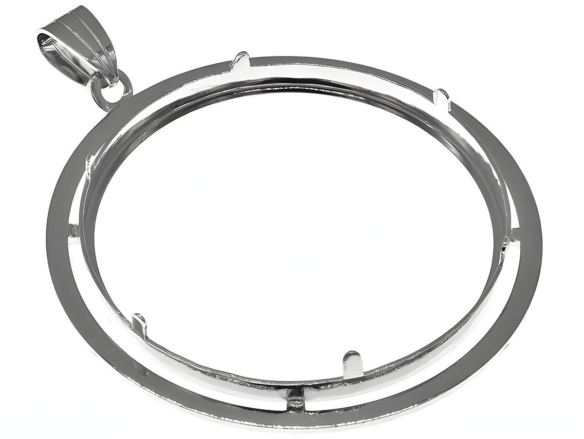 Münzfassung Anhänger diamantiert aus 925 Sterling Silber, rhodiniert, geeignet für Münzen bis 38 mm Durchmesser, Hersteller Juwelier Harnisch. – Ansicht 2