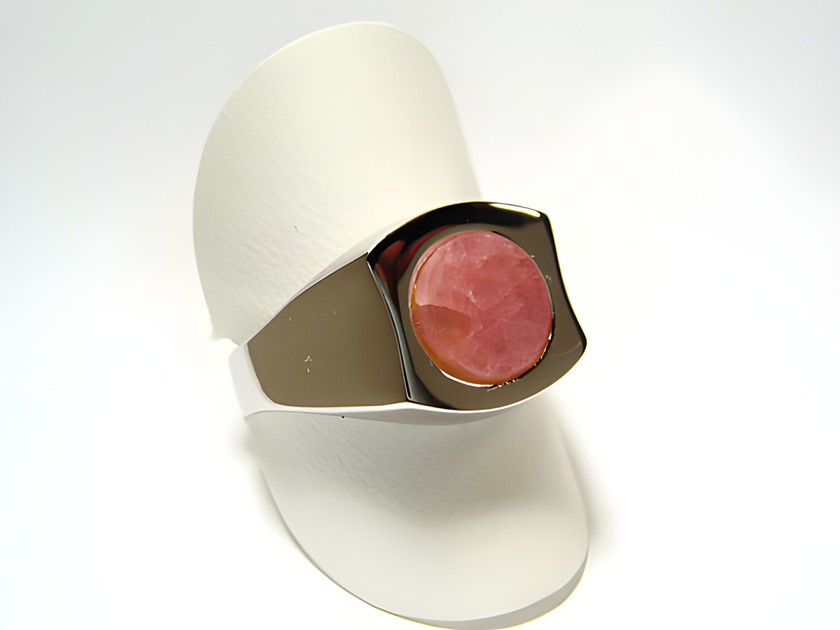 Silber Ring rhodiniert mit runder Rhodochrosit in rosa, Hersteller Juwelier Harnisch, verstellbarer Ring für einen optimalen Tragekomfort.