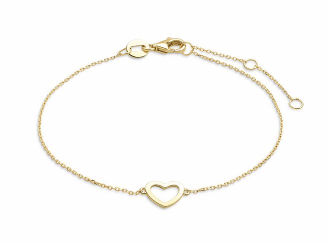 Xenox Gold Armband XG4207G aus 375 Gold mit Herzdesign, Kette in Gelbgold, verstellbar von 15 bis 18 cm, elegant und zeitlos für jeden Anlass.