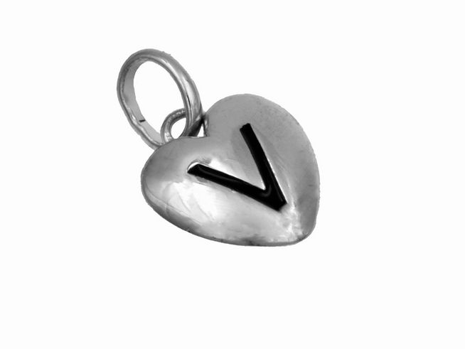 Anhänger Herz Buchstabe V aus 925 Sterling Silber, poliert und rhodiniert, für Kinder, von Juwelier Harnisch.