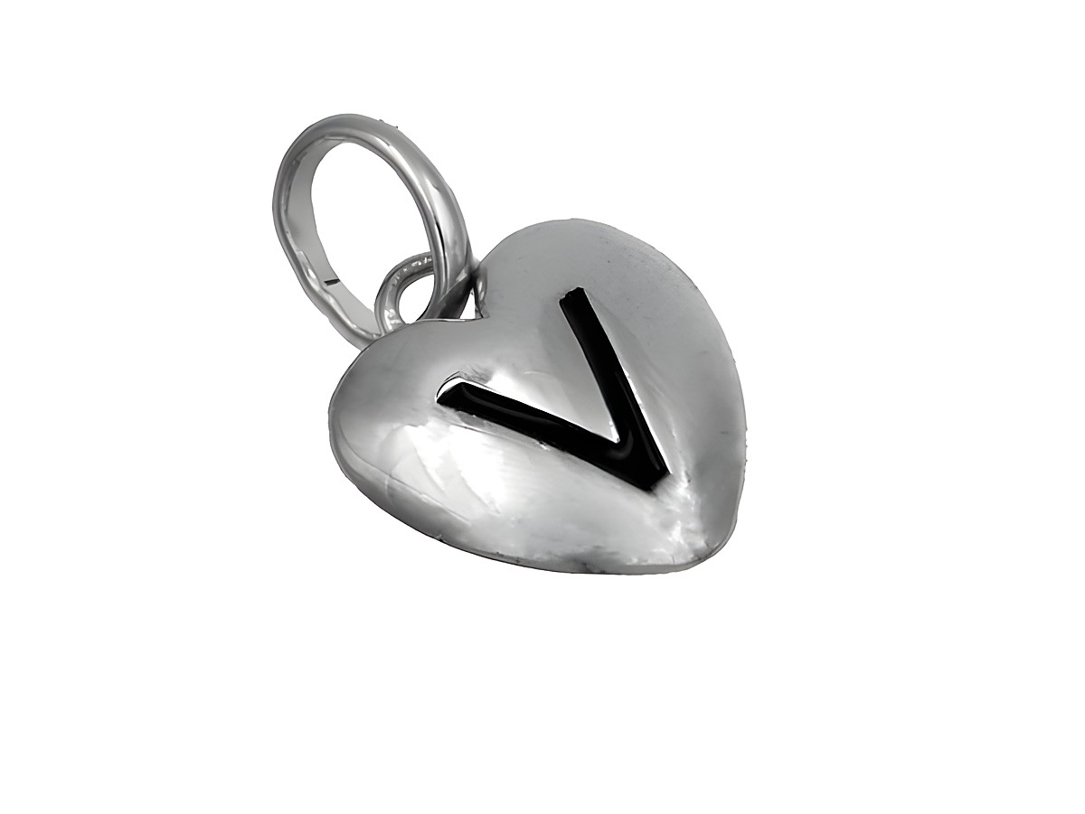 Anhänger Herz Buchstabe V aus 925 Sterling Silber, poliert und rhodiniert, für Kinder, von Juwelier Harnisch.