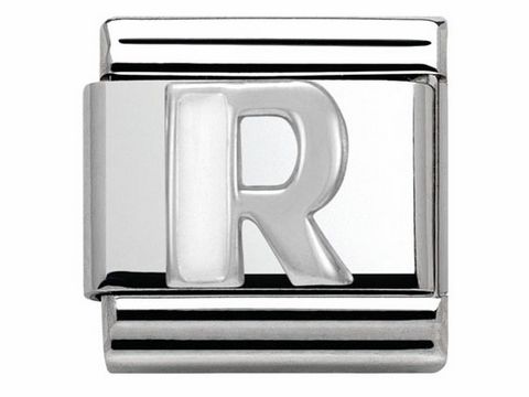 Buchstabe R aus Emaille in klassischem Silberdesign von Nomination, Modell Classic SilverShine, geeignet für individuelle Schmuckstücke.