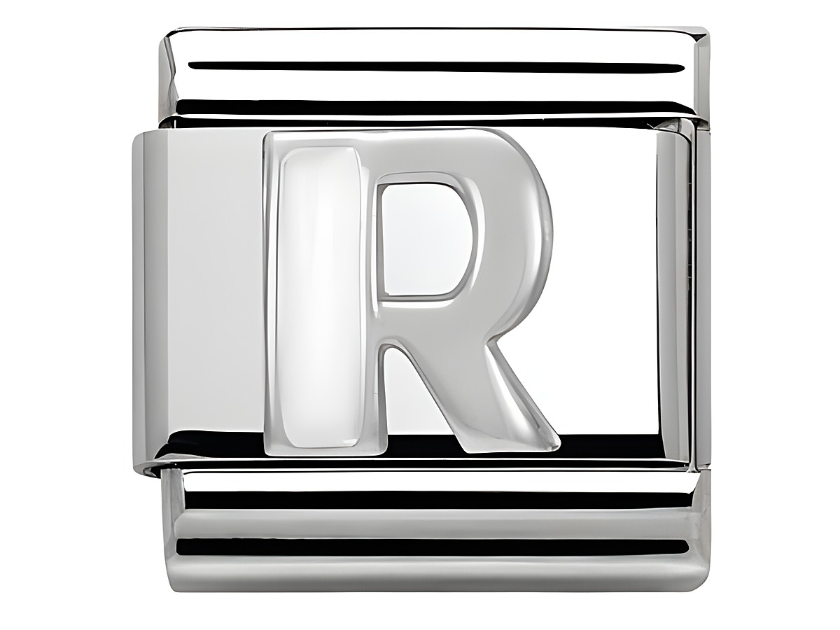 Buchstabe R aus Emaille in klassischem Silberdesign von Nomination, Modell Classic SilverShine, geeignet für individuelle Schmuckstücke.