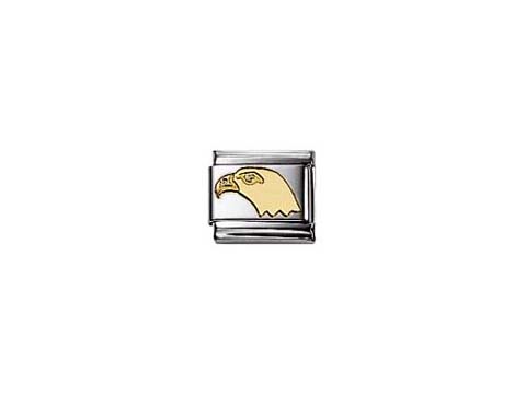 403011401-0 Ein goldener Adlerkopf auf einem silbernen Hintergrund, dargestellt in minimalistischem Design, aus der Kollektion NOMINATION Classic TIERE Adlerkopf 030114 01, Hersteller: Nomination.