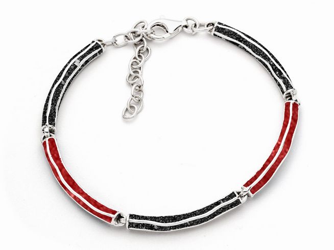 DUR Wellenspiel A1844 ist ein rhodiniertes Sterling Silber Armband mit Lavasand und roter Koralle, elegant gestaltet und 20 cm lang, ideal für modische Akzente.
