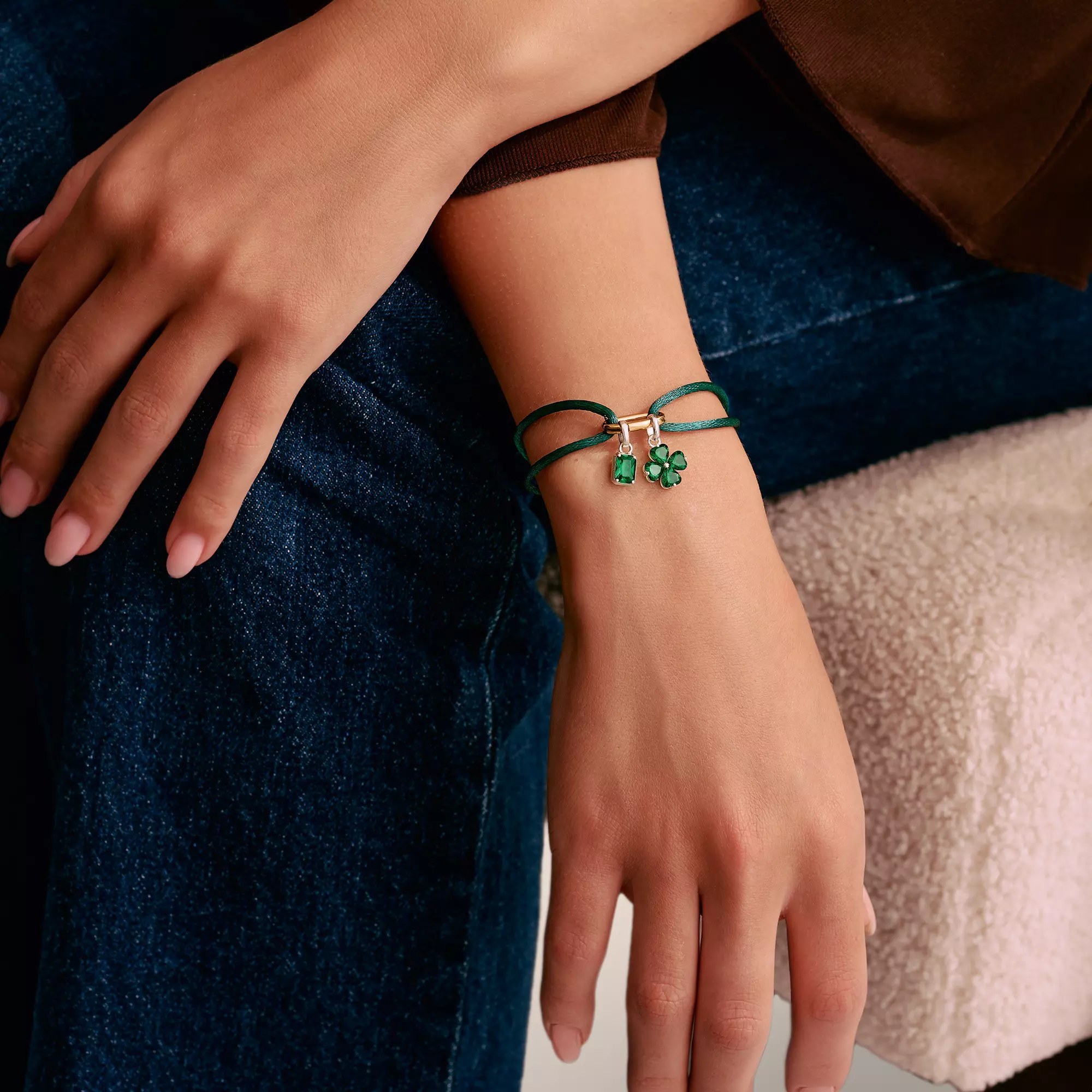 Thomas Sabo Connect - Charm Armband 14-24 cm - 750/- Gold auf Silber - Dunkelgrün – Ansicht 4