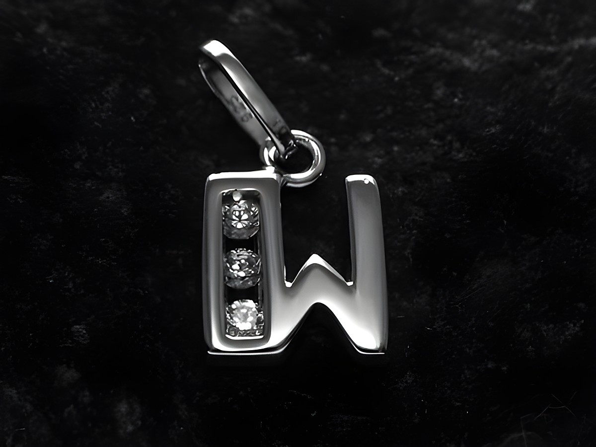 Buchstabe W Anhänger aus Silber rhodiniert mit Zirkonia, Hersteller Juwelier Harnisch, elegantes Design für persönlichen Schmuck. Ideal als Geschenk oder für den eigenen Stil.