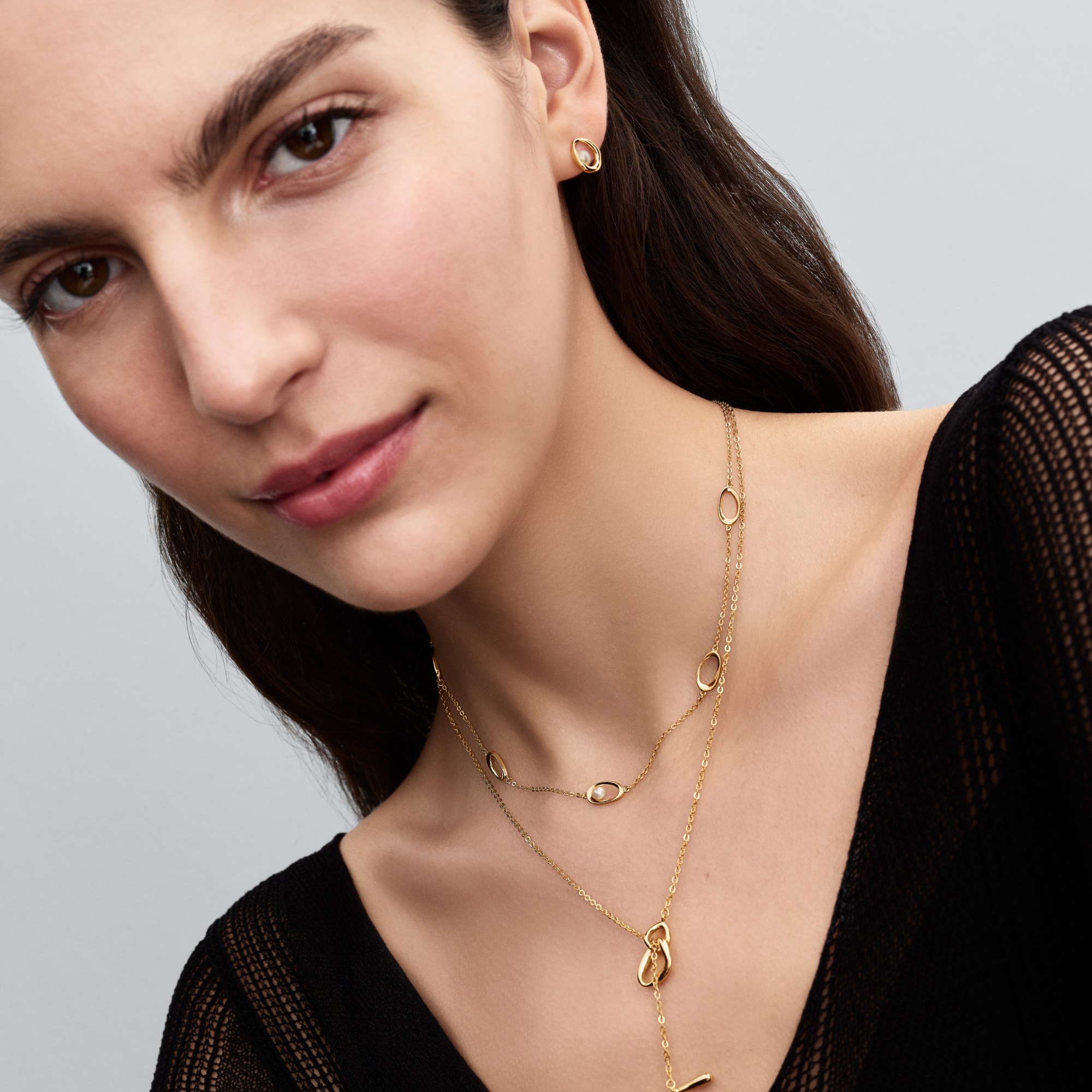 Pandora ESSENCE - organisch geformte Zuchtperlenkette - Gelbgold Vergoldung - 45 cm – Ansicht 4