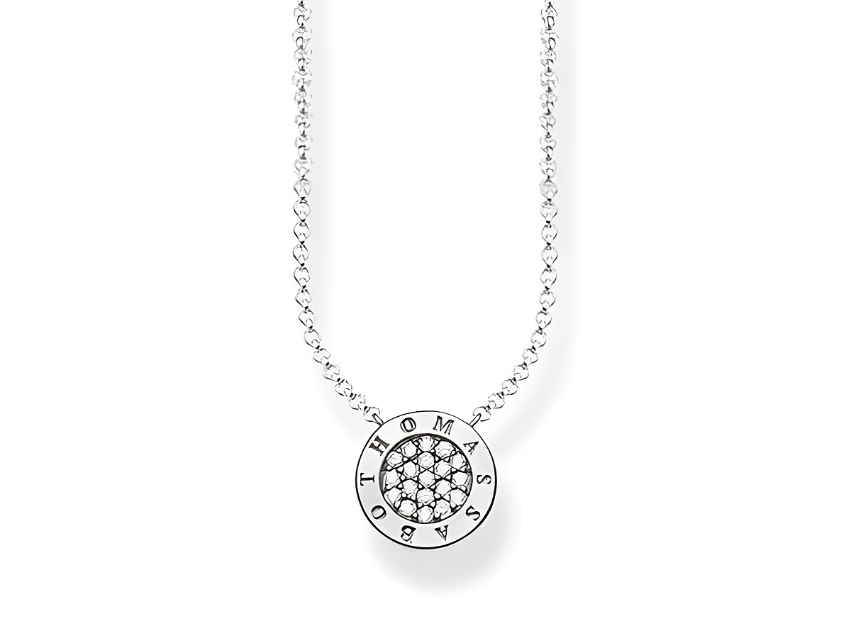 Kette von Thomas Sabo aus 925 Sterling Silber, längenverstellbar 40/42,5/45 cm, mit rundem Anhänger und weißen Zirkonia, elegant und zeitlos.