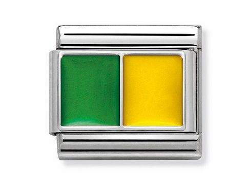 Edelstahlarmband mit zwei farbigen Emaille-Symbolen in grün und gelb, hergestellt von Nomination, geeignet für individuelle Gestaltung von Armbändern.