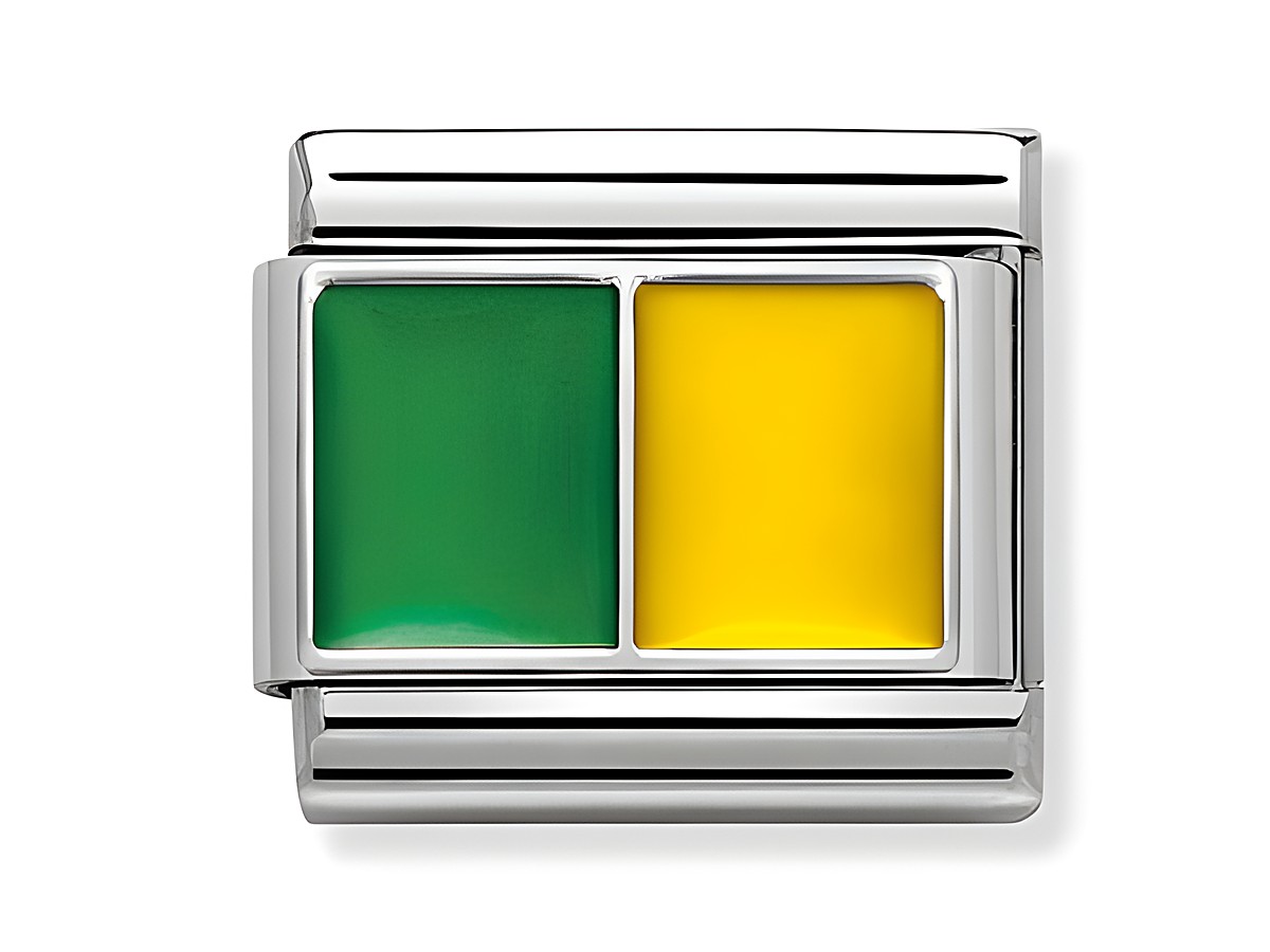 Edelstahlarmband mit zwei farbigen Emaille-Symbolen in grün und gelb, hergestellt von Nomination, geeignet für individuelle Gestaltung von Armbändern.
