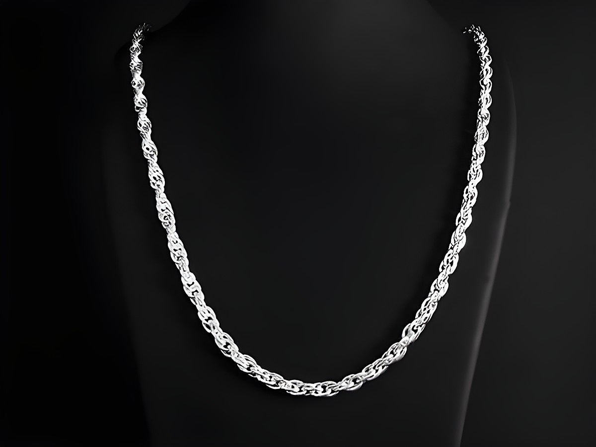 Lange Kette XXL versilbert aus hochwertigen Materialien mit einer Kordelstruktur von 4,9 x 4,9 mm und einer Gesamtlänge von 90 cm, ideal für jeden Anlass, Hersteller Juwelier Harnisch.