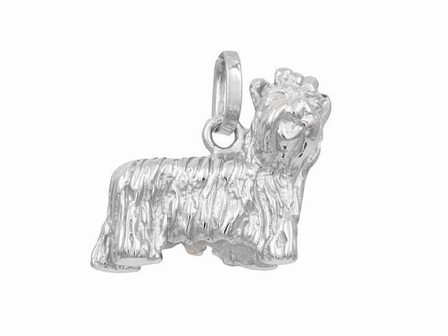 Anhänger Hund - Yorkshire Terrier - aus rhodiniertem Sterling Silber, detailreiche Darstellung des Hundes, geeignet für Tierliebhaber und Schmuckliebhaber. Hersteller: Juwelier Harnisch.