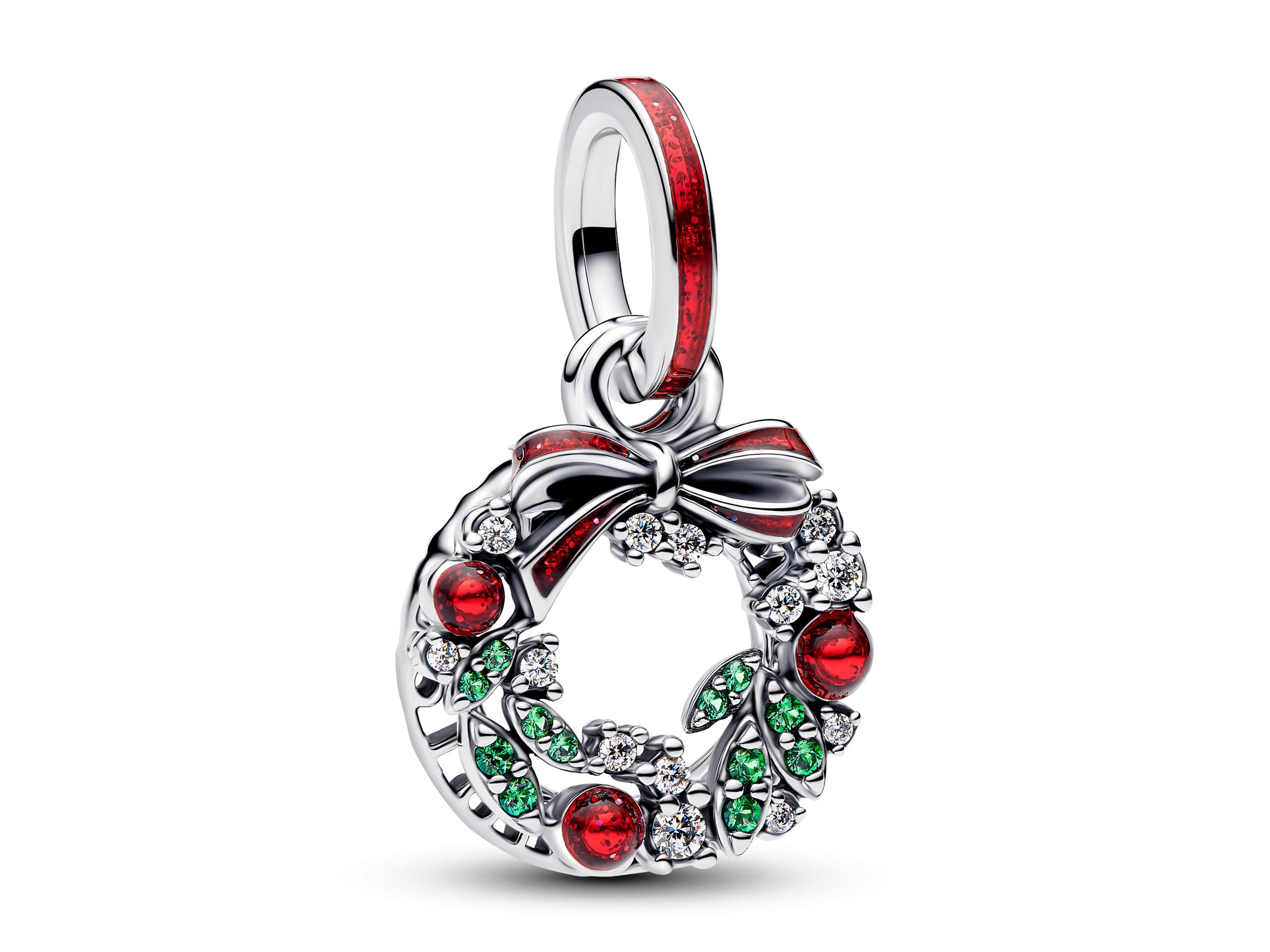 Pandora 794238C01 - Weihnachtskranz Doppelter Charm - Sterling Silber - Emaille Steinmix Rot